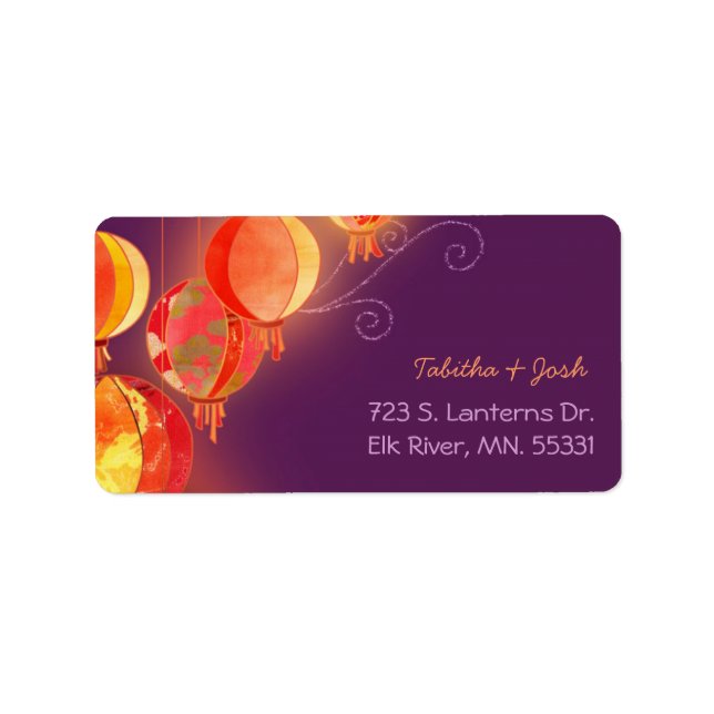 Etiqueta Red Hanging Lanterns Purple Casamento Endereço (Frente)