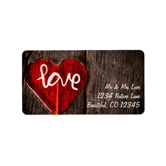 Etiqueta Red Heart Lollipop e Rustic Barn Wood (Frente)