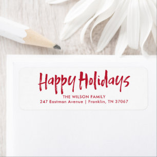Etiqueta Red Modern Lettering Happy Holidays Address