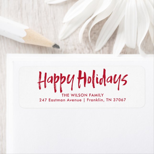Etiqueta Red Modern Lettering Happy Holidays Address (Insitu)
