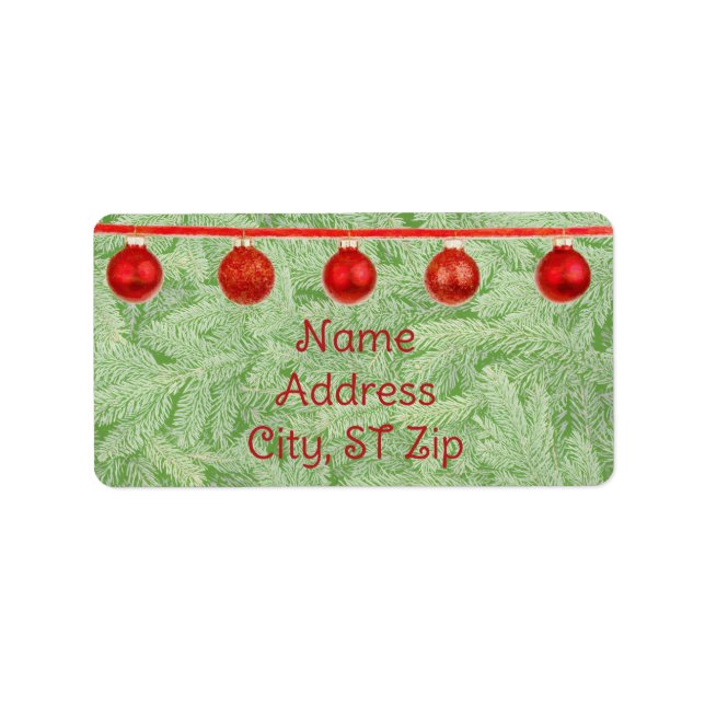 Etiqueta Red Ornaments Green Tree Personal Address Label (Frente)