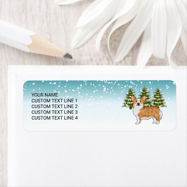 Etiqueta Red Pembroke Welsh Corgi Azul Natal (Insitu)