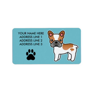 Etiqueta Red Piebald Cartoon French Bulldog