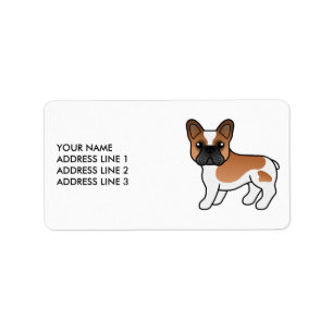 Etiqueta Red Piebald French Bulldog Cute Cartoon Dog & Text