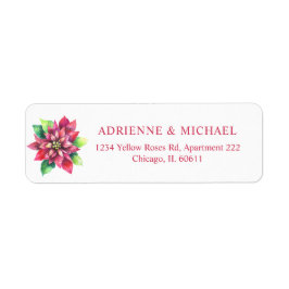 Etiqueta Red Poinsettia Christmas Wedding Return Address
