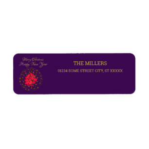 Etiqueta Red Poinsettia Plant on glitter starry roxo sky