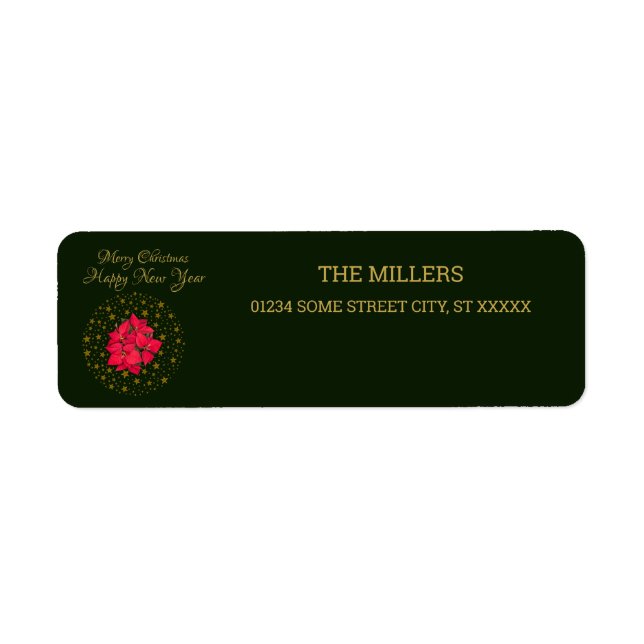 Etiqueta Red Poinsettia Plant on glitter starstarry green s (Frente)