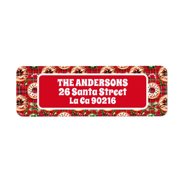 Etiqueta Red Retro Natal Rosquinhas Red Tartan Xadrez (Frente)