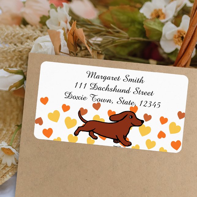 Etiqueta Red Smooth Dachshund Running (Red Smooth Dachshund Running Return Address Label featuring Dachshund in action.  Cartoon Design.)