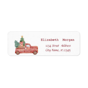 Etiqueta Red Truck Pine Tree apresenta Feliz Natal