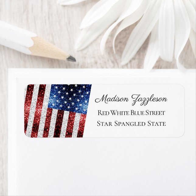 Etiqueta Red White Blue Sparkles bandeira dos EUA (Insitu)