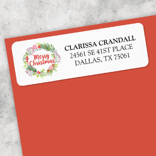 Etiqueta Red White Christmas Floral Wreath Return Endereço