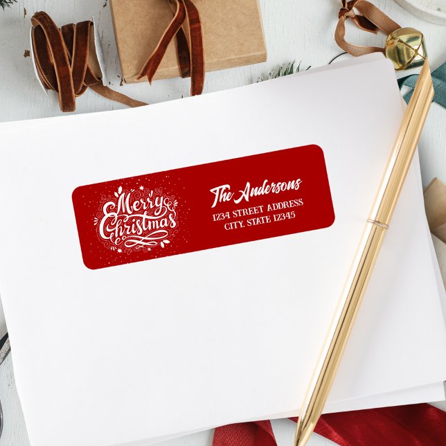Etiqueta Red & White Classic Felry Natal Personalizado (Red & White Classic Merry Christmas Personalized Label)