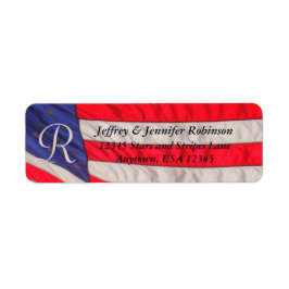 Etiqueta Red White e Blue Name Return Address Monograma