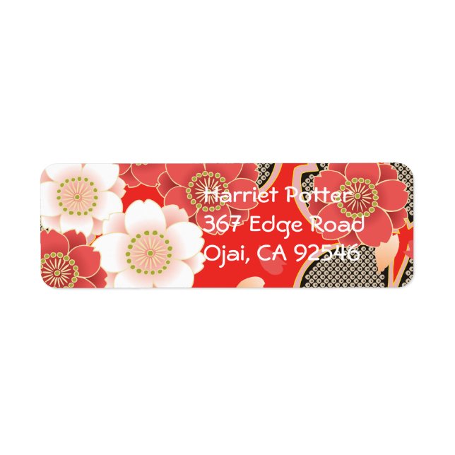 Etiqueta Red & White Sakura Japan Kimono (Frente)
