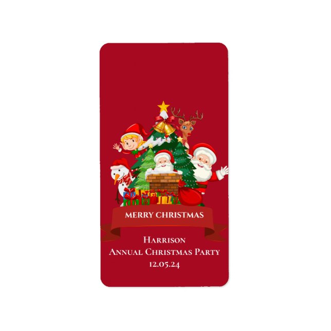 Etiqueta Red & White Simple Feliz Natal (Frente)