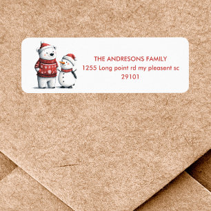 Etiqueta Red Winter Bear & Snowmen Wonderland