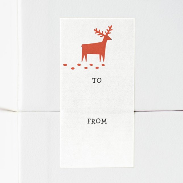 Etiqueta Red Woodland Christmas Reindeer | Rustic Holiday (Criador carregado)