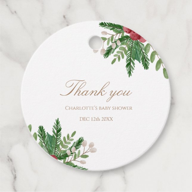 Etiqueta redonda Chá de fraldas vermelho (Frente)