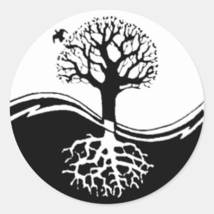 Etiqueta redonda da árvore de Yin Yang