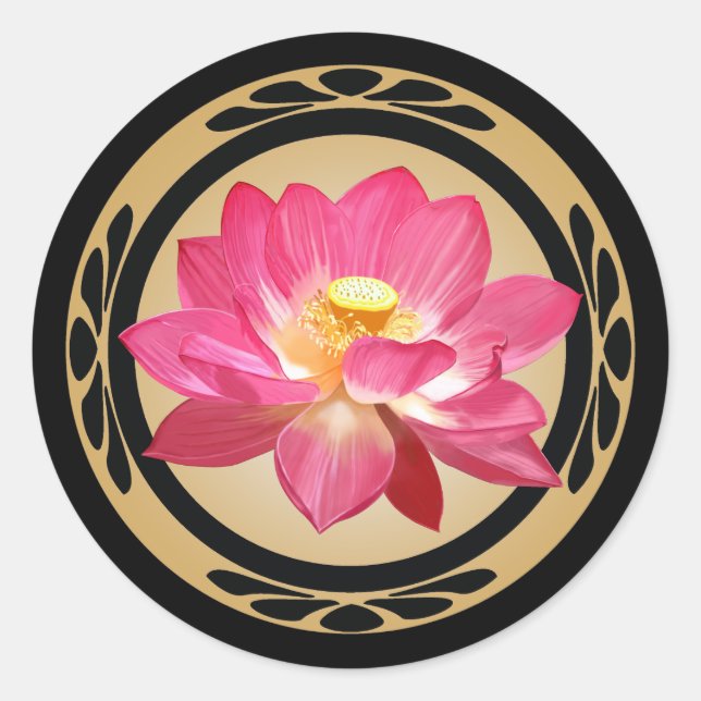 Etiqueta redonda da flor de Lotus (Frente)
