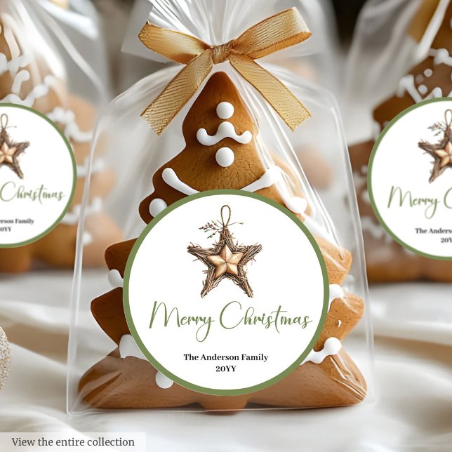 Etiqueta Redonda de Presente de Férias Botânico Bo (Rustic Boho Botanical Holiday Gift Tag Round Label

)