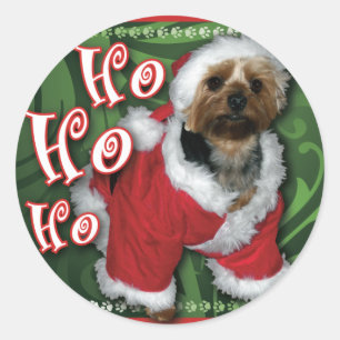 Etiqueta redonda de Yorkie do papai noel