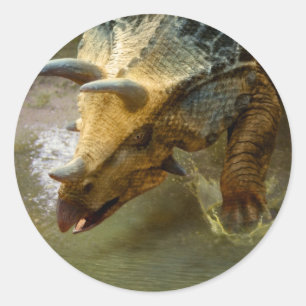 Etiqueta redonda do dinossauro do Triceratops