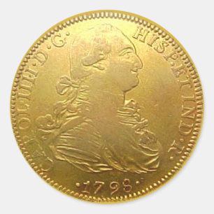 Etiqueta redonda do Doubloon Dourado espanhol