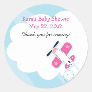 Etiqueta redonda do favor do avião cor-de-rosa