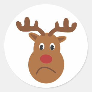 Etiqueta redonda do Natal triste da rena, lustrosa