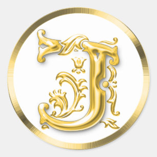Etiqueta redonda inicial de J no ouro