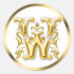 Etiqueta redonda inicial de W no ouro