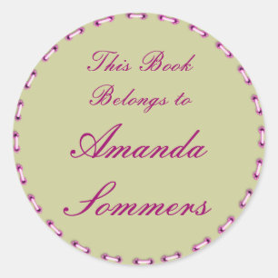 Etiqueta redonda verde e cor-de-rosa da biblioteca