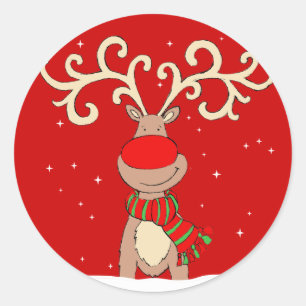 Etiqueta redonda vermelha da rena do Natal