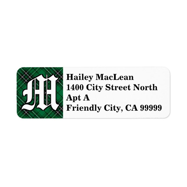 Etiqueta Regal Clan MacLean Caçando Monograma de Tartan (Frente)