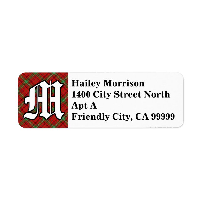 Etiqueta Regal Clan Morrison Tartan Monograma (Frente)