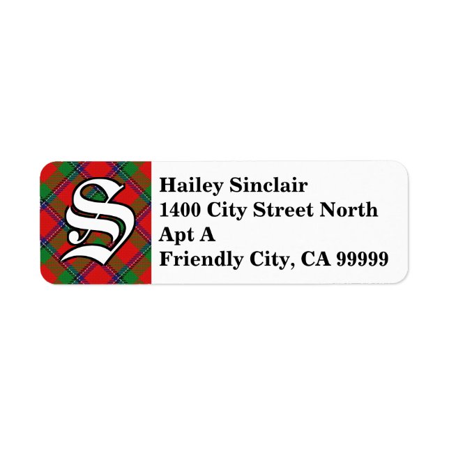 Etiqueta Regal Clan Sinclair Tartan Monogramo (Frente)