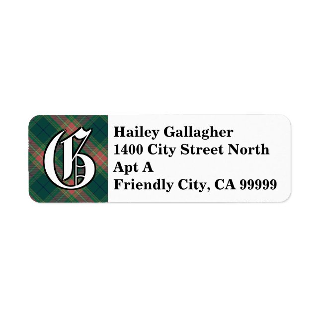 Etiqueta Regal Irish Clan Gallagher Tartan Monogramo (Frente)