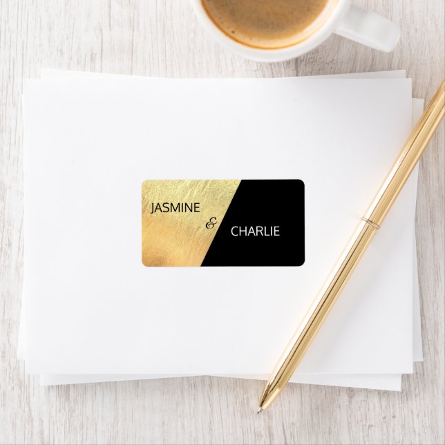 Etiqueta Regresso de Casamento de Folha Negra e Dourada Mod (Insitu)