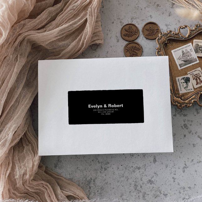 Etiqueta Regresso Formal de Casamento Negro Elegante Minima (Criador carregado)