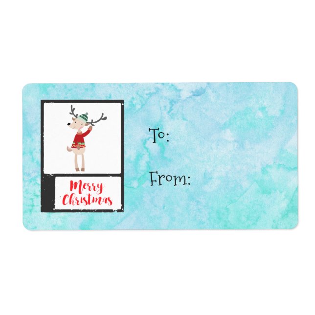 Etiqueta Reindeer De Natal Em Um Whimsical Suéter Feio (Frente)