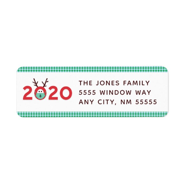 Etiqueta Reindeer mascarado 2020 Endereço de devolução de f (Frente)
