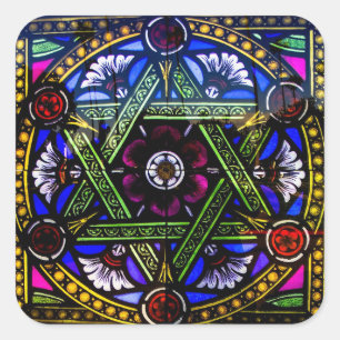 Etiqueta religiosa da janela de vitral da igreja