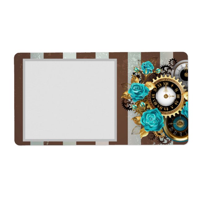 Etiqueta Relógio e Rosas de Turquesa em Striping (Frente)