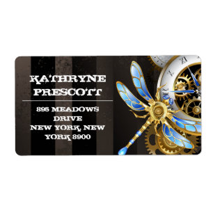 Etiqueta Relógio Steampunk com Dragonfly Mecânica