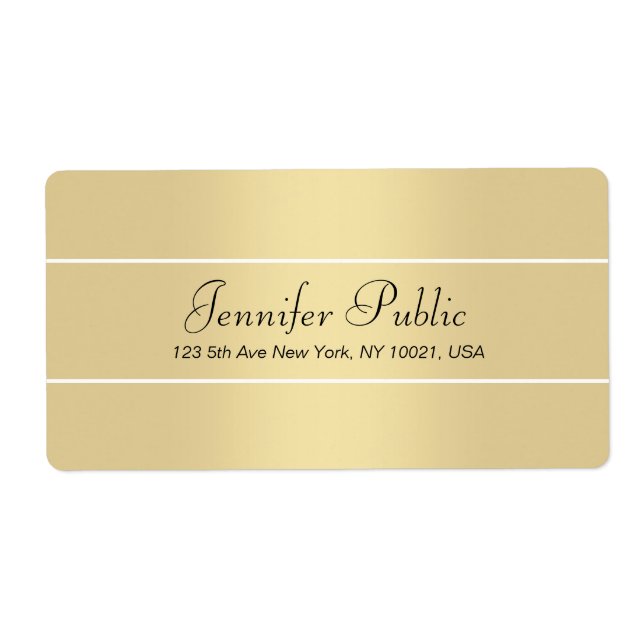Etiqueta Remessa de Nome de Script Branco Dourado Elegante  (Frente)