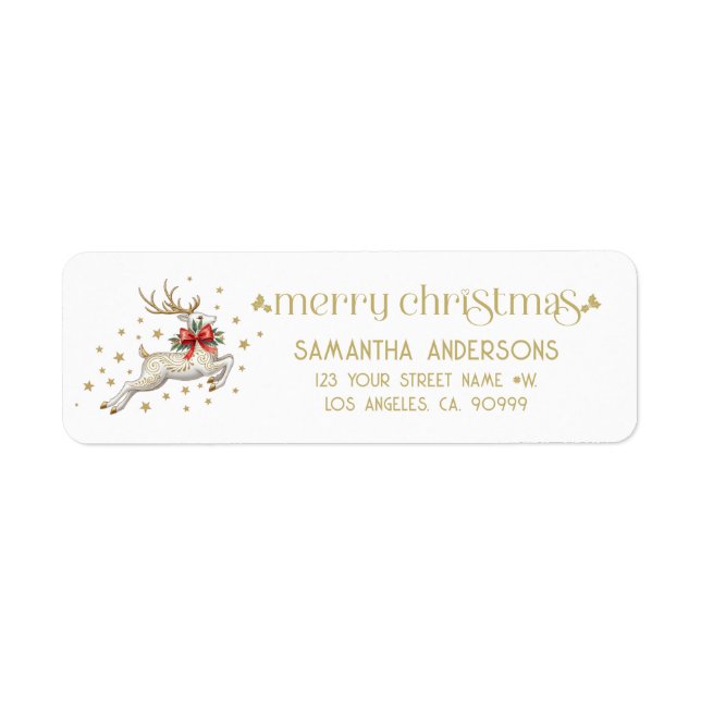 Etiqueta Rena de Natal Dourada e Branca (Frente)