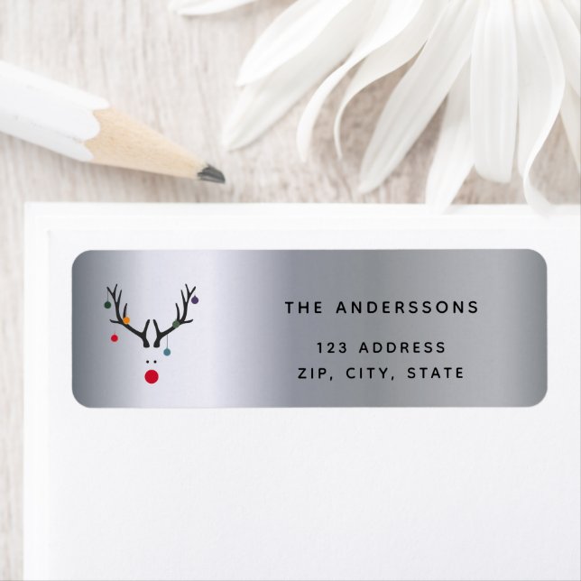 Etiqueta Rena engraçada de prata de Natal (Insitu)