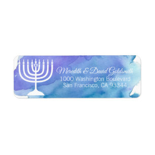 Etiqueta Retorno de Menorah Hanukkah Chanukah da aguarela
